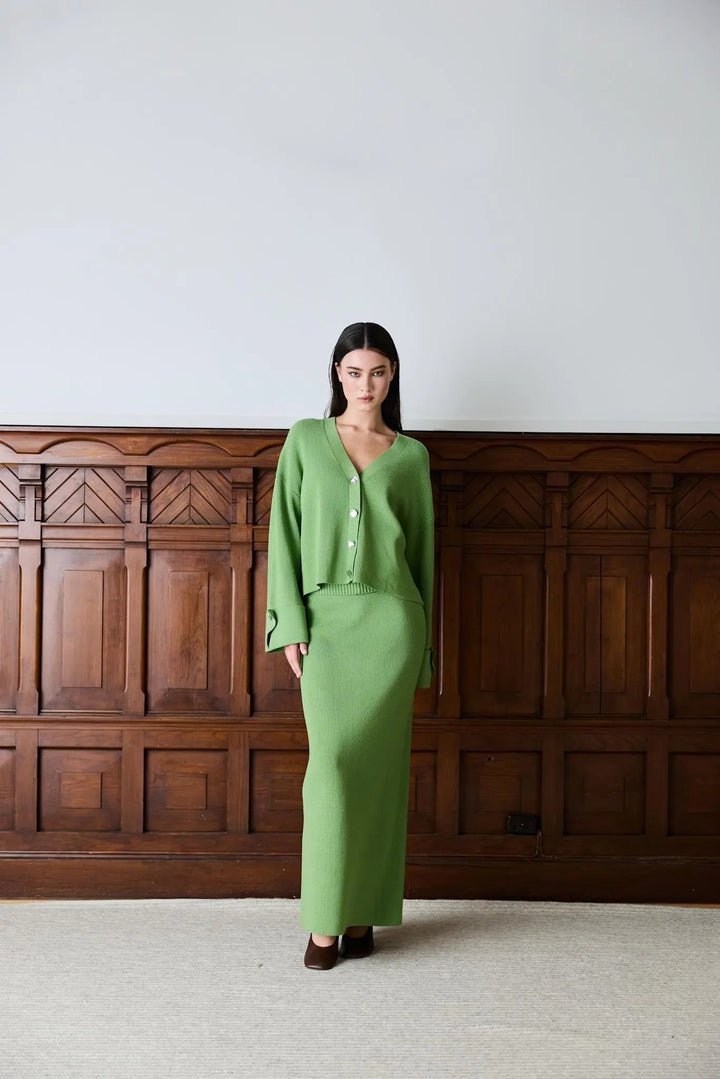 Atari Rib Cardigan Leaf Green