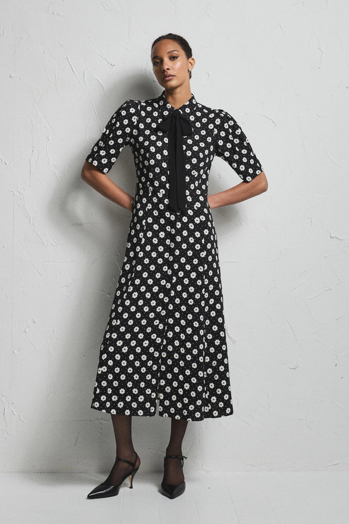Charlotte Floral Dress Creme Fleur Black