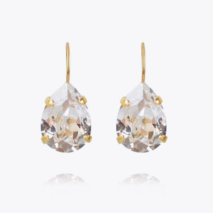 Mini Drop Clasp Earrings Gold Crystal