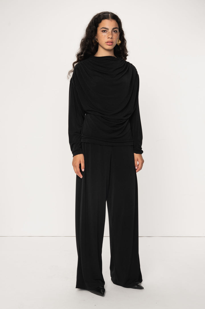 Zyra High Waist Jersey Trousers Black