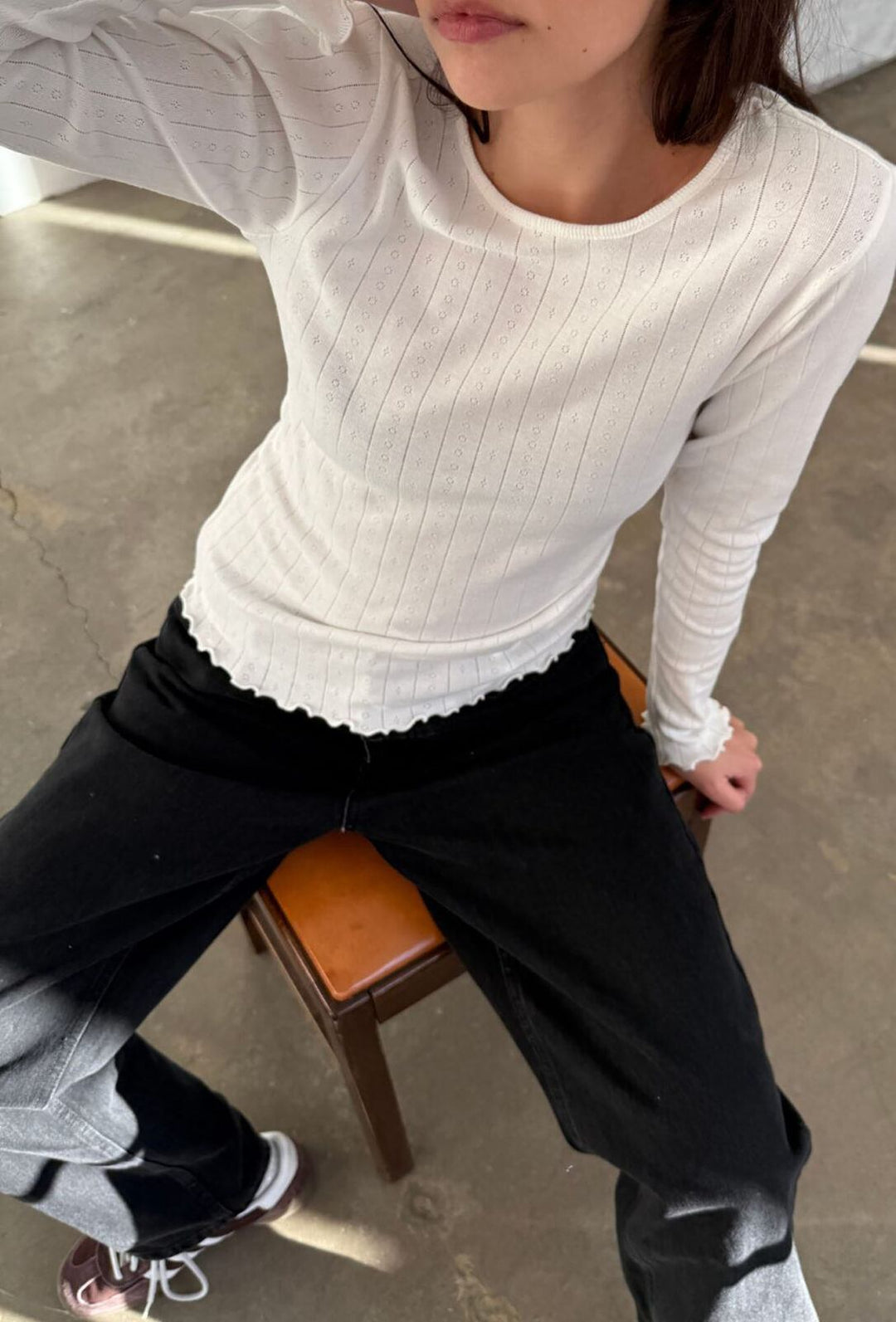Fenna O-Neck Tee Pointelle Off White