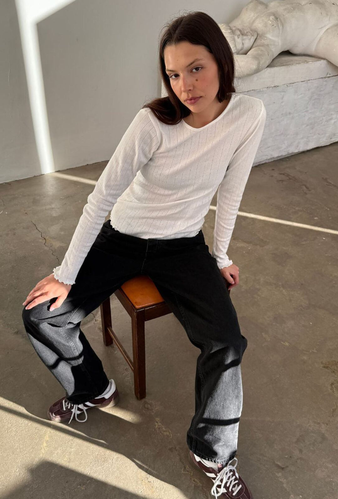 Fenna O-Neck Tee Pointelle Off White