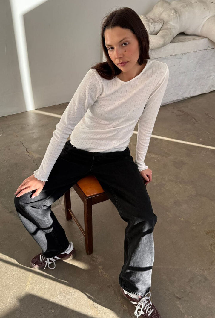 Fenna O-Neck Tee Pointelle Off White
