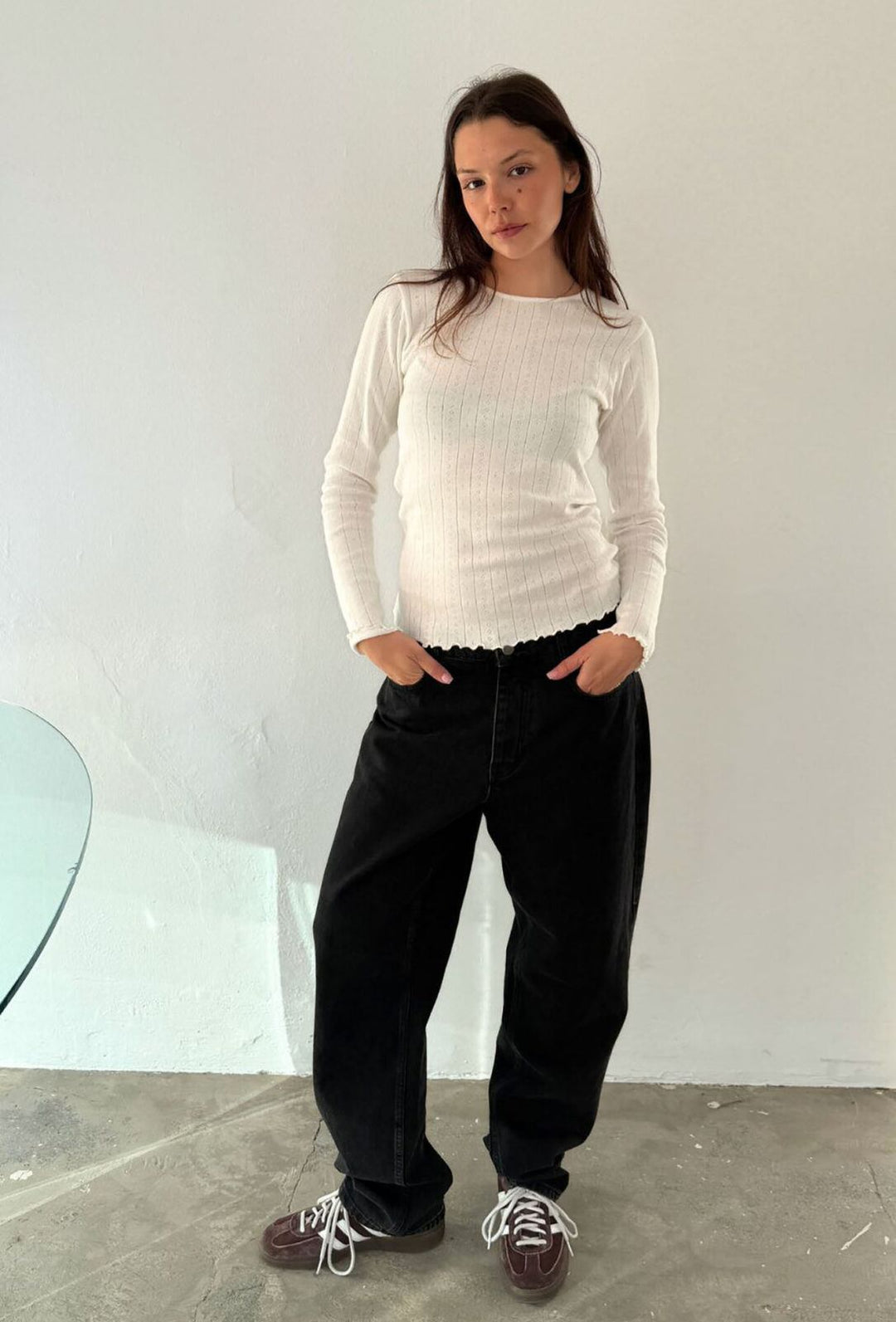 Fenna O-Neck Tee Pointelle Off White