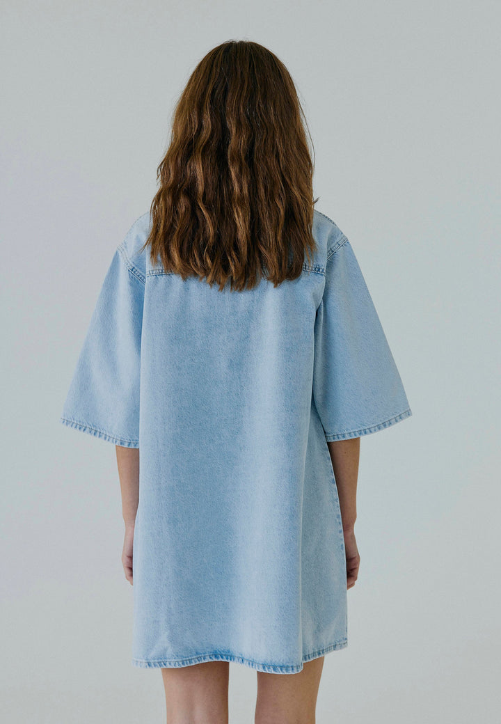 Hannali V-neck Denim Dress Light Blue Wash