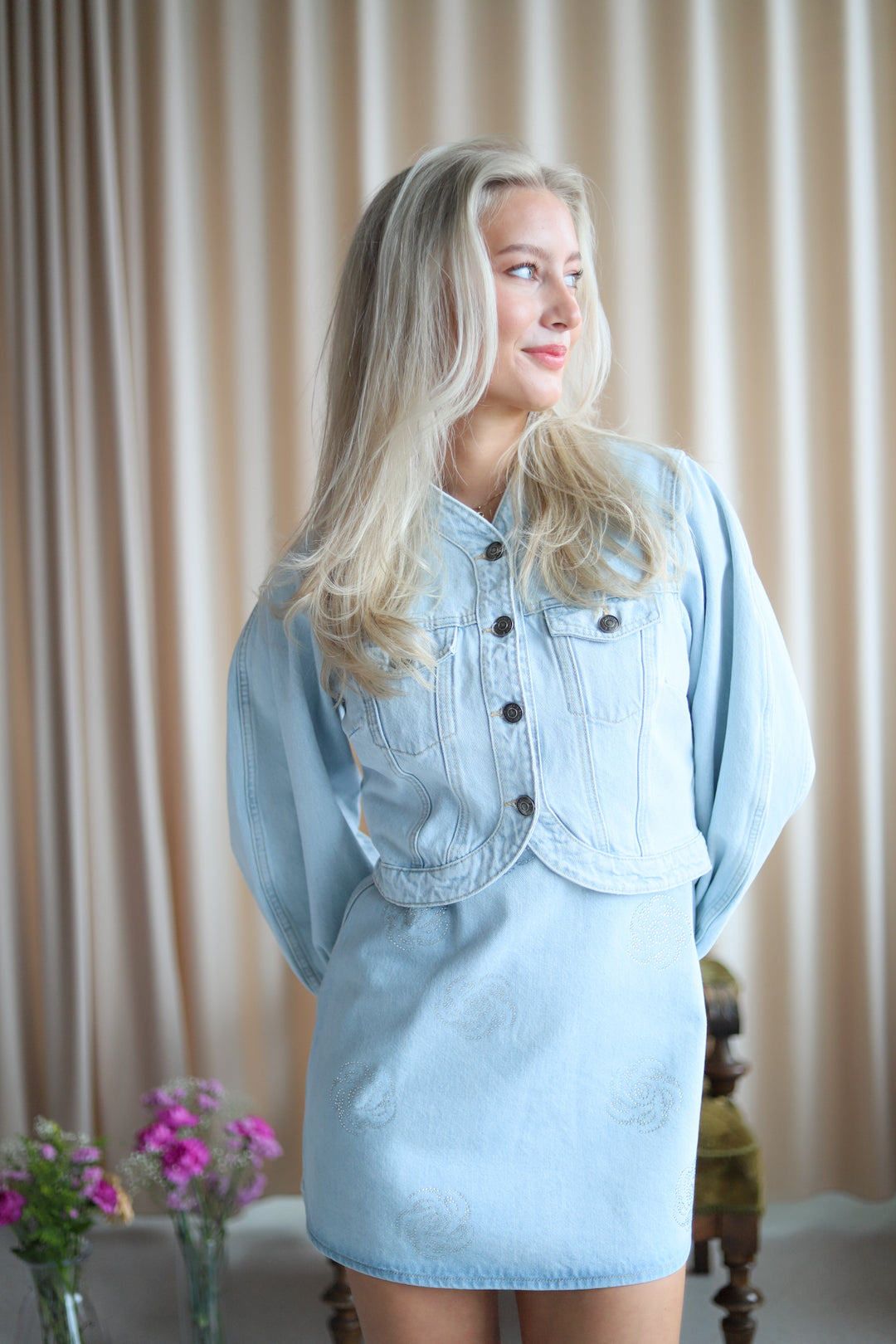 Round Sleeve Denim Jacket Light Blue Denim