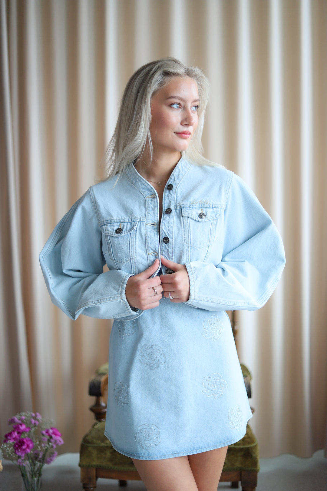 Round Sleeve Denim Jacket Light Blue Denim