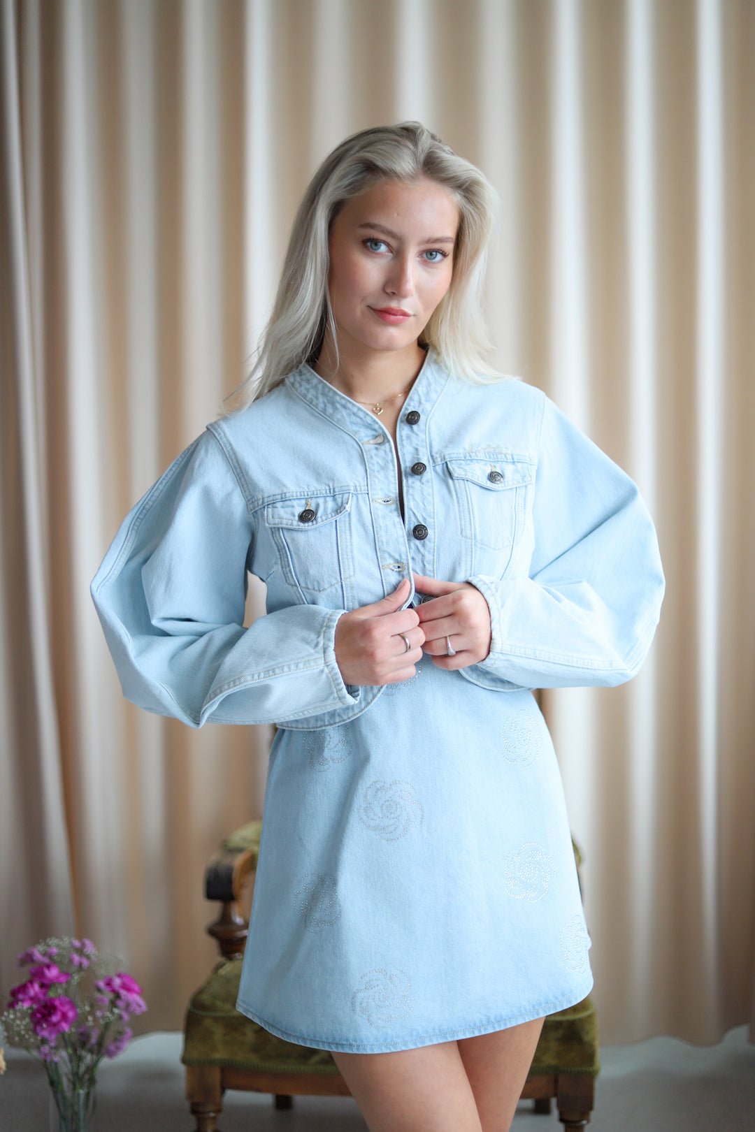 Round Sleeve Denim Jacket Light Blue Denim