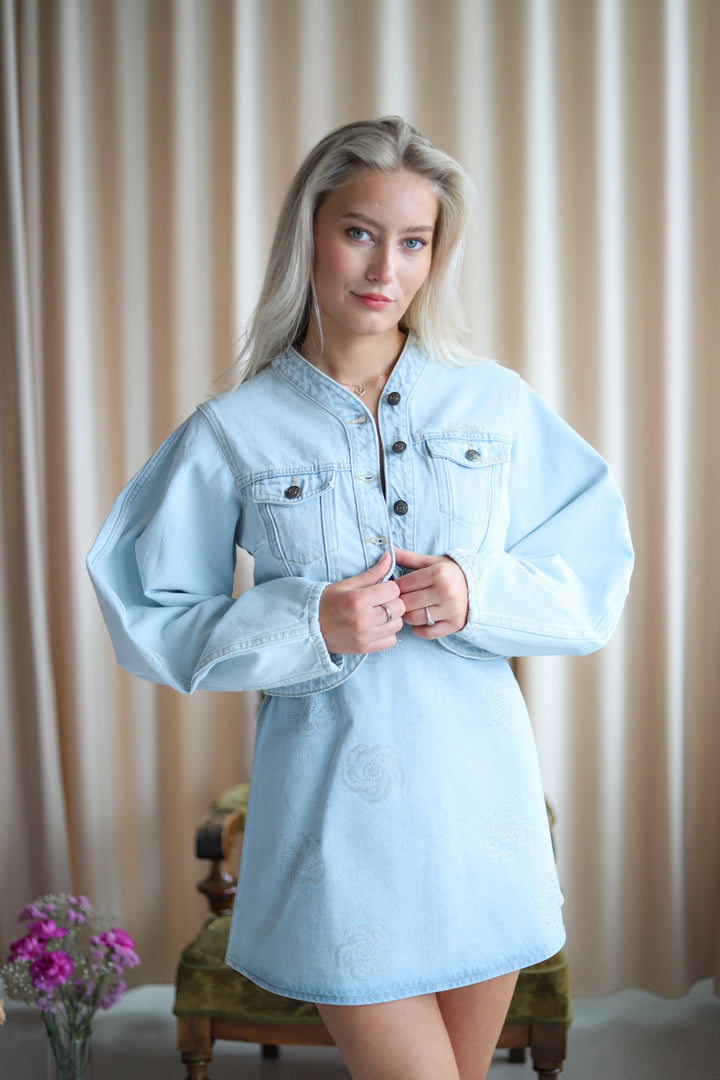 Round Sleeve Denim Jacket Light Blue Denim