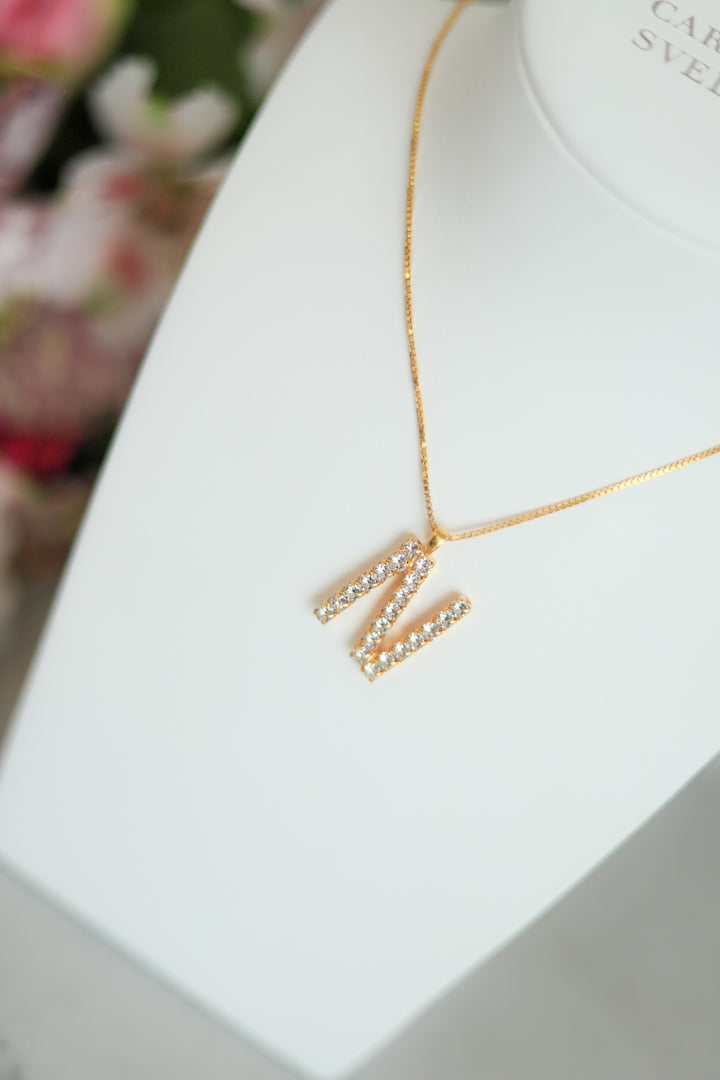 Letter Necklace Crystal Gold 50 cm
