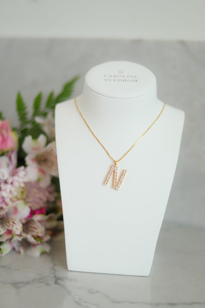 Letter Necklace Crystal Gold 50 cm