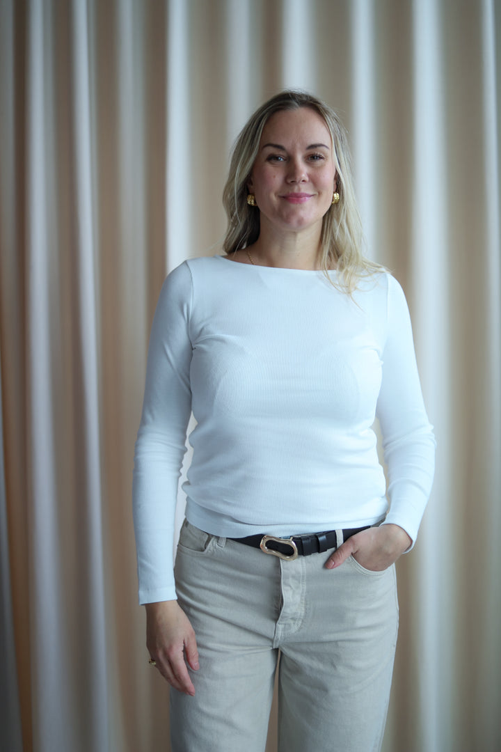 Petronella Rib Boatneck Off-White
