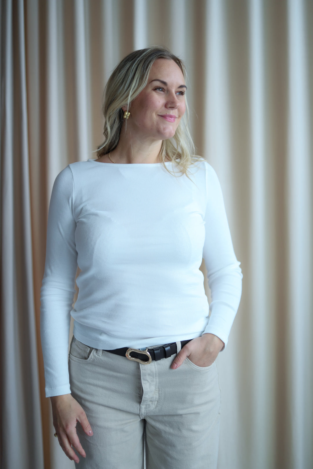 Petronella Rib Boatneck Off-White