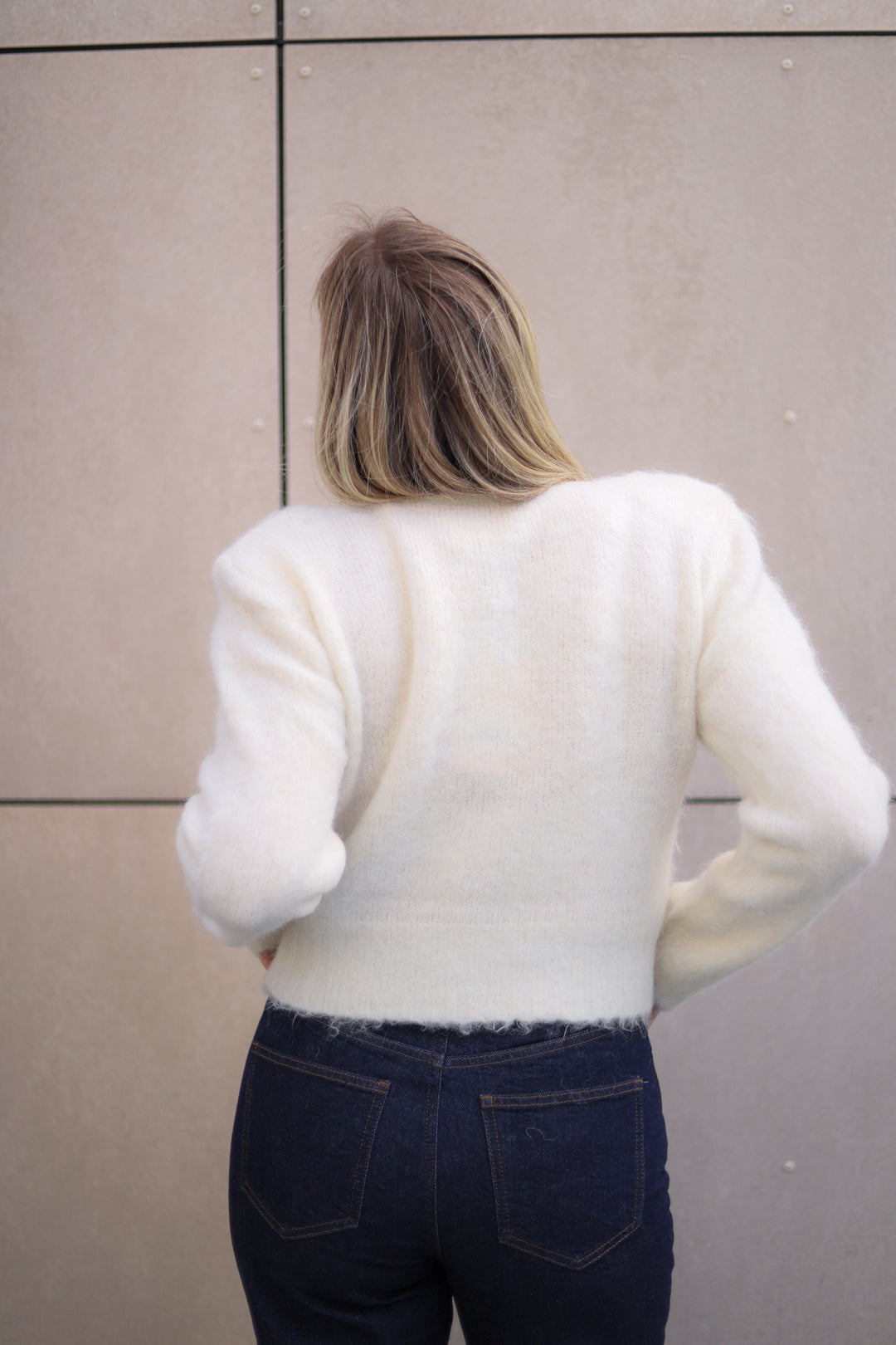 Hairy Knit Fitted Sweater Off White