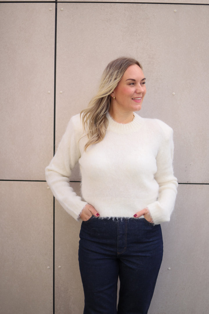 Hairy Knit Fitted Sweater Off White