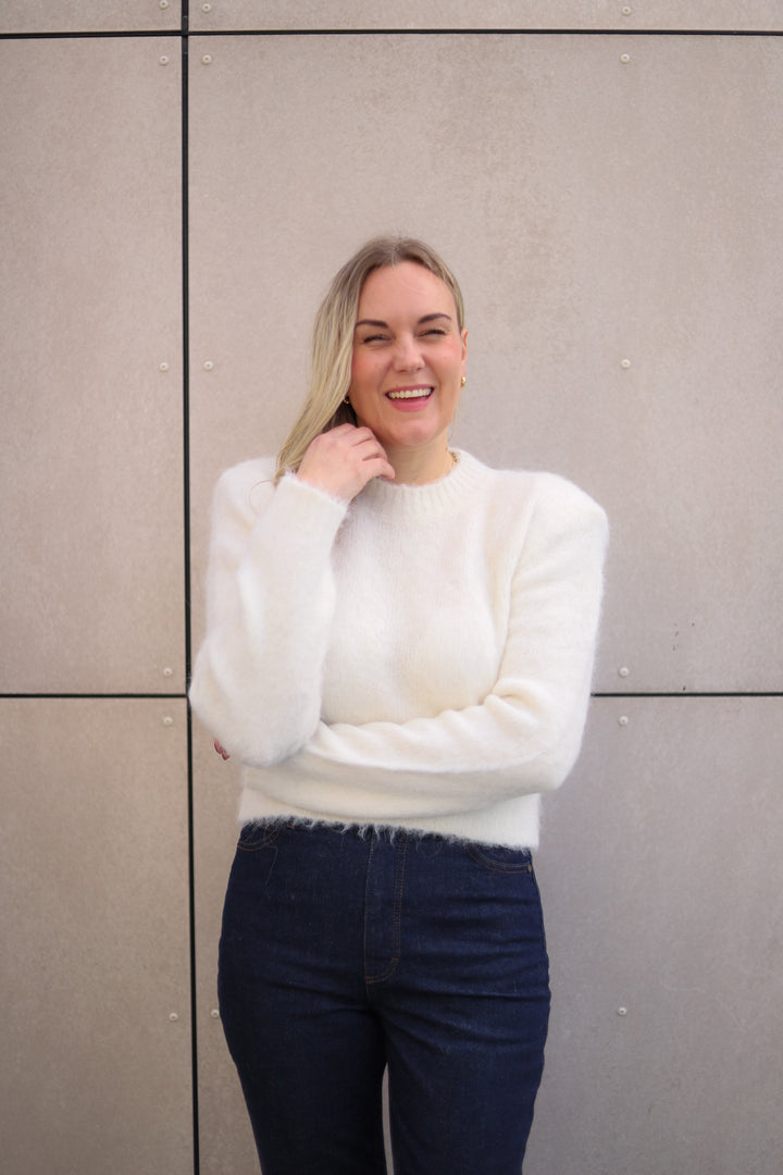 Hairy Knit Fitted Sweater Off White