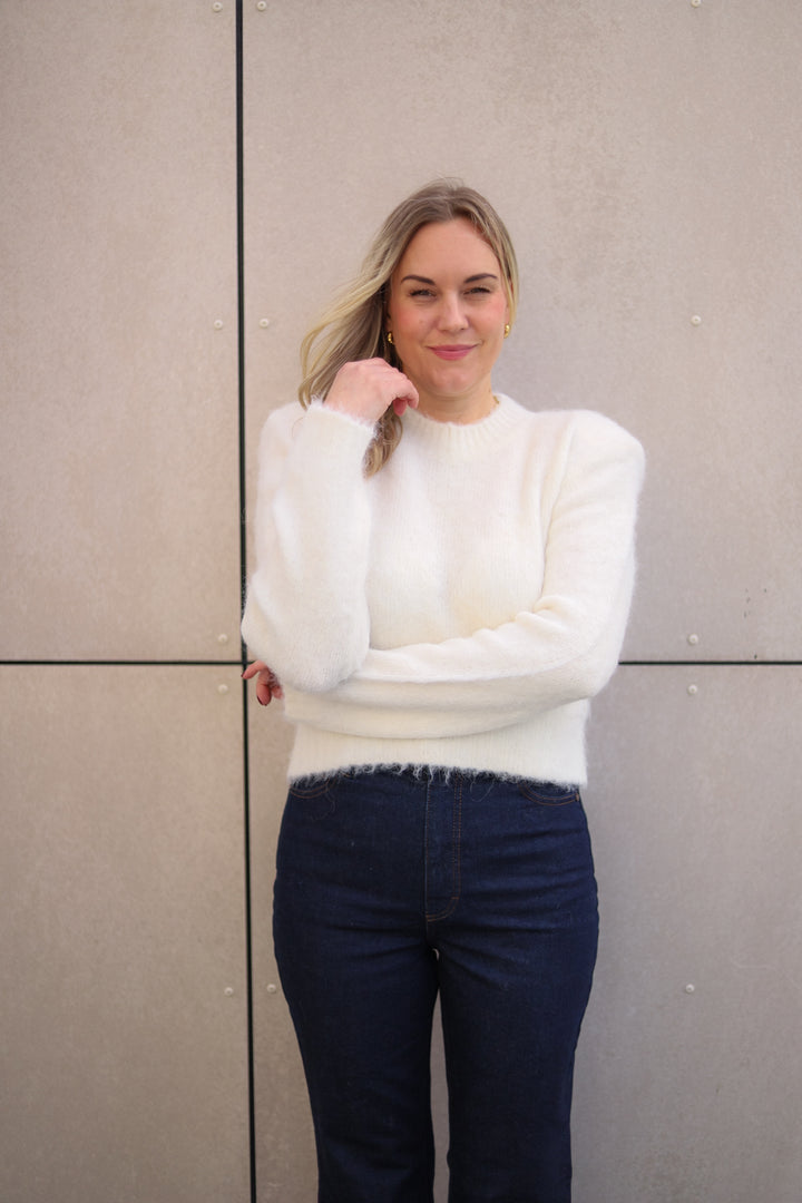 Hairy Knit Fitted Sweater Off White