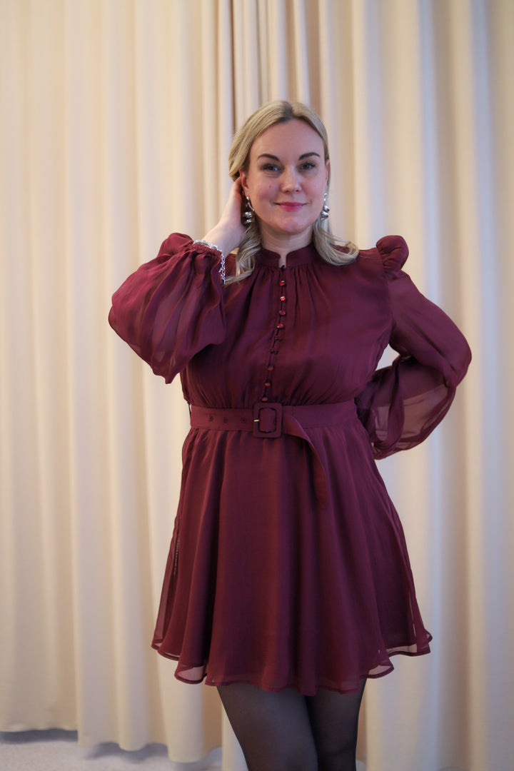 Organza Mini Dress Burgundy