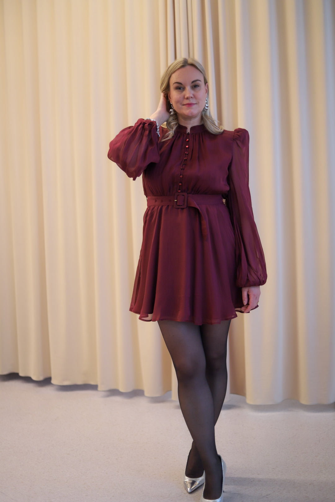 Organza Mini Dress Burgundy