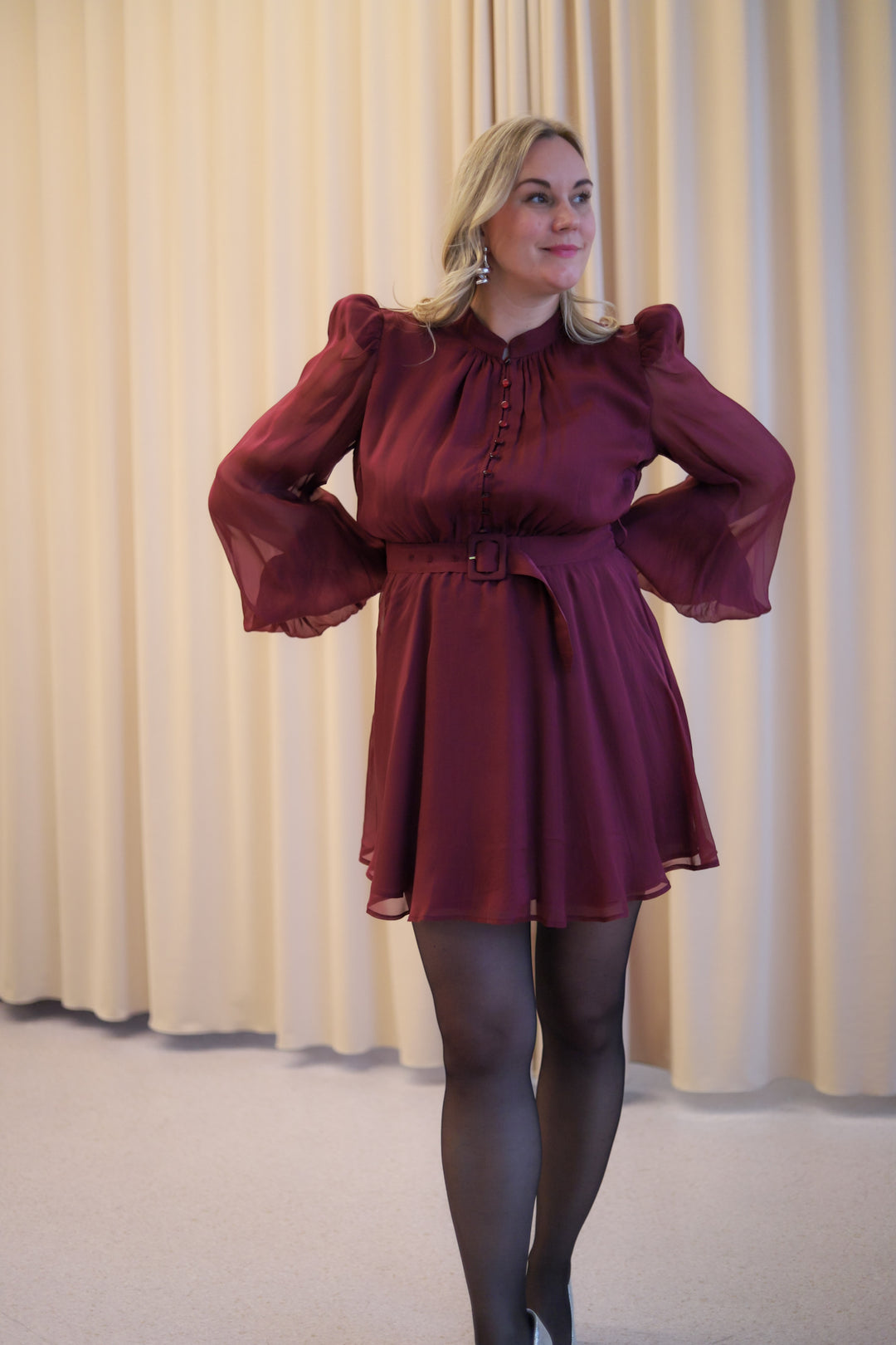 Organza Mini Dress Burgundy