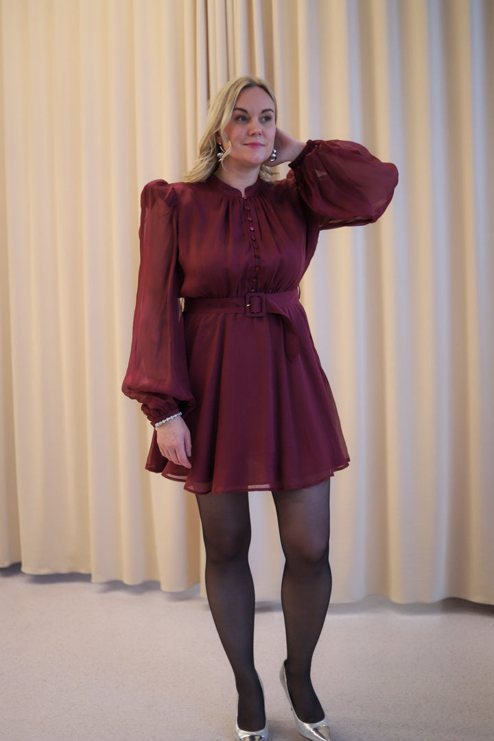 Organza Mini Dress Burgundy