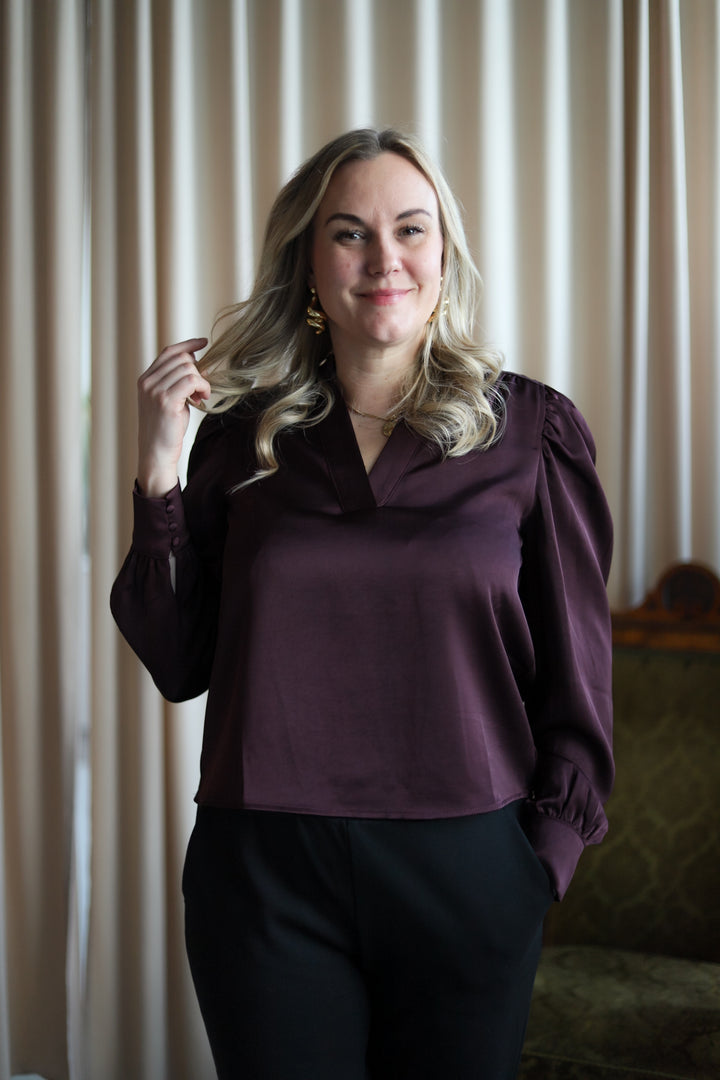 Rosslyn Heavy Sateen Blouse Burgundy