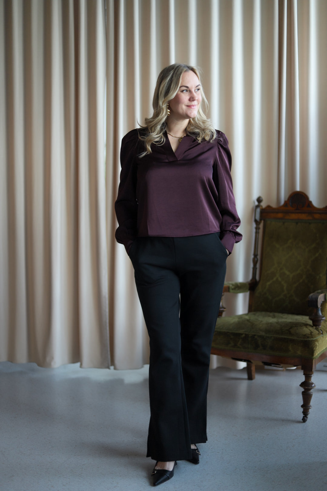 Rosslyn Heavy Sateen Blouse Burgundy
