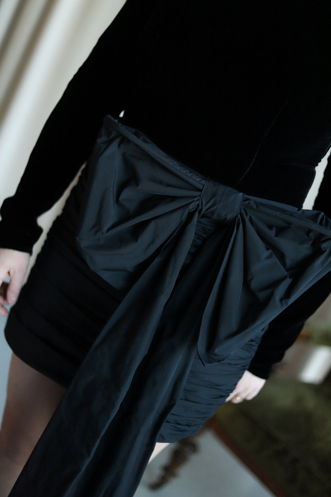 Velvet Bow Mini Dress Black