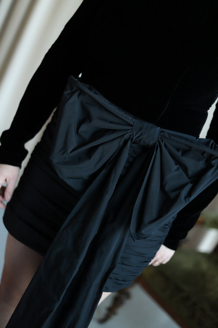 Velvet Bow Mini Dress Black