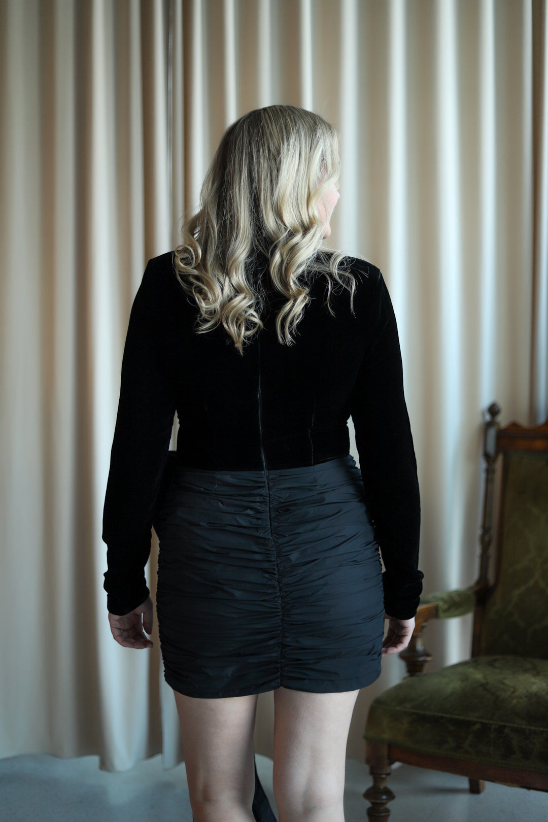 Velvet Bow Mini Dress Black