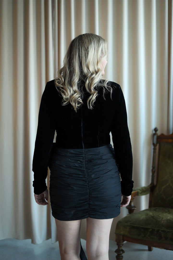 Velvet Bow Mini Dress Black