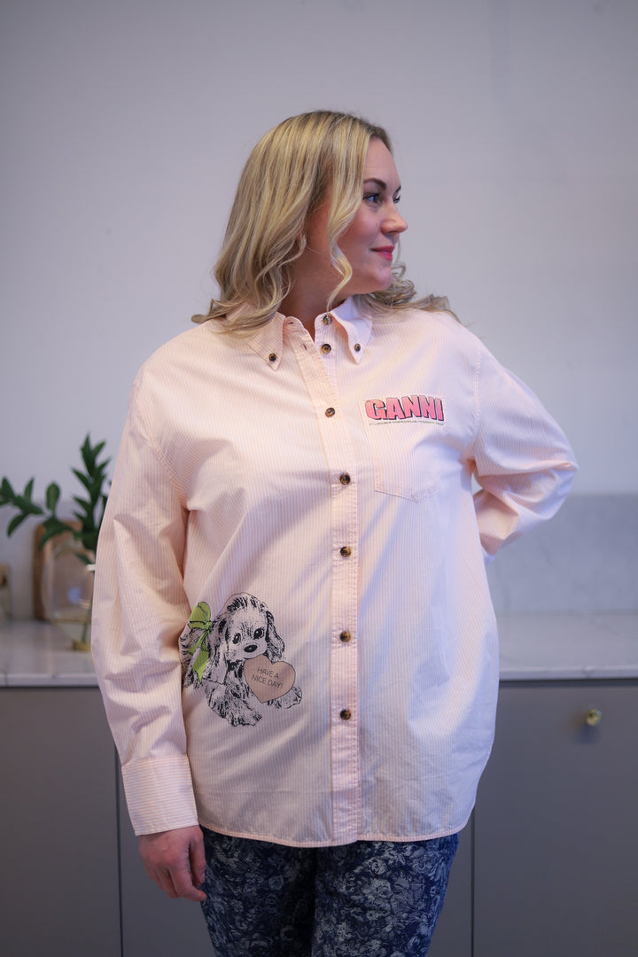 Stripe Cotton Oversized Shirt Peach Parfait