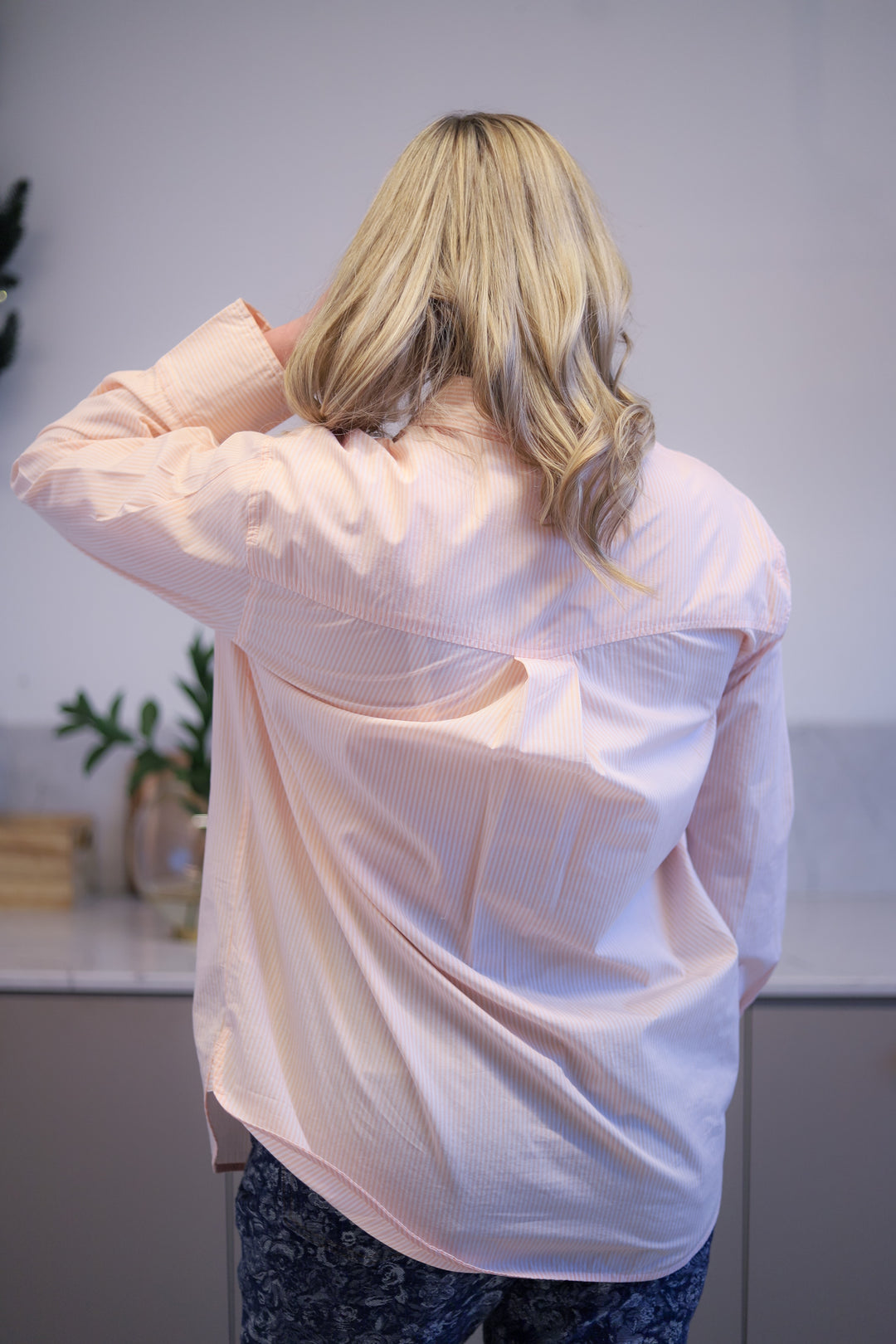 Stripe Cotton Oversized Shirt Peach Parfait