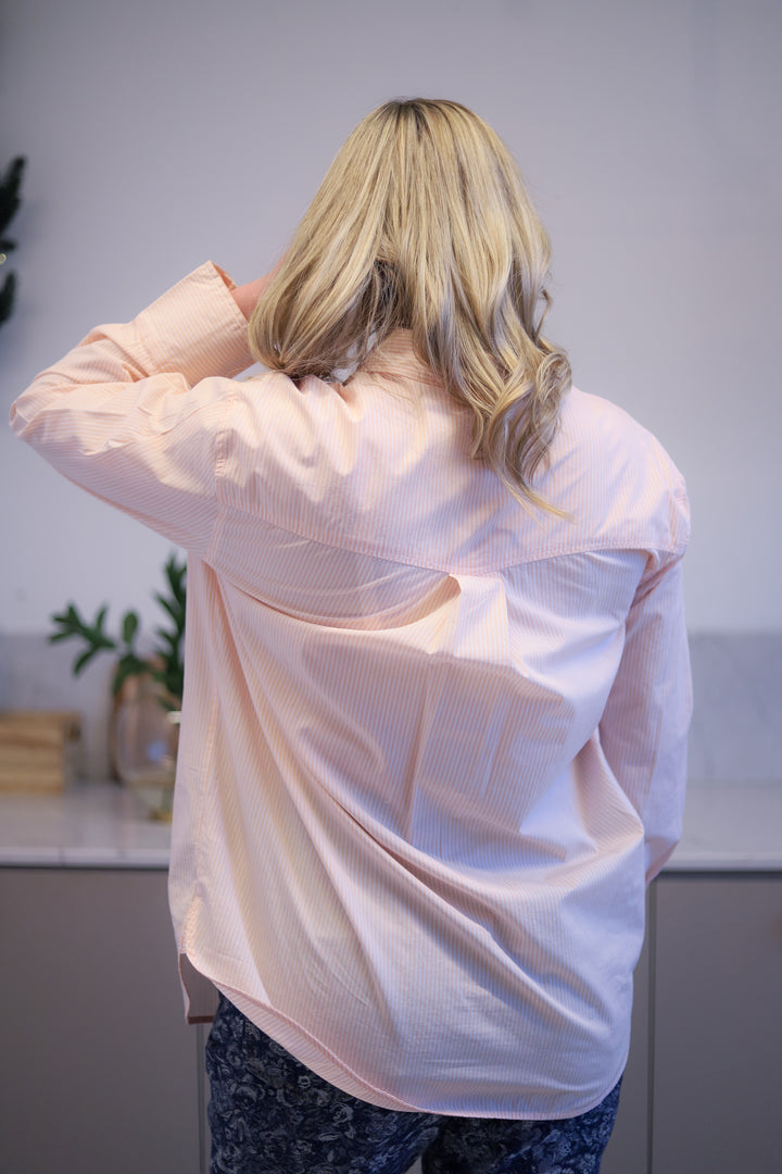 Stripe Cotton Oversized Shirt Peach Parfait