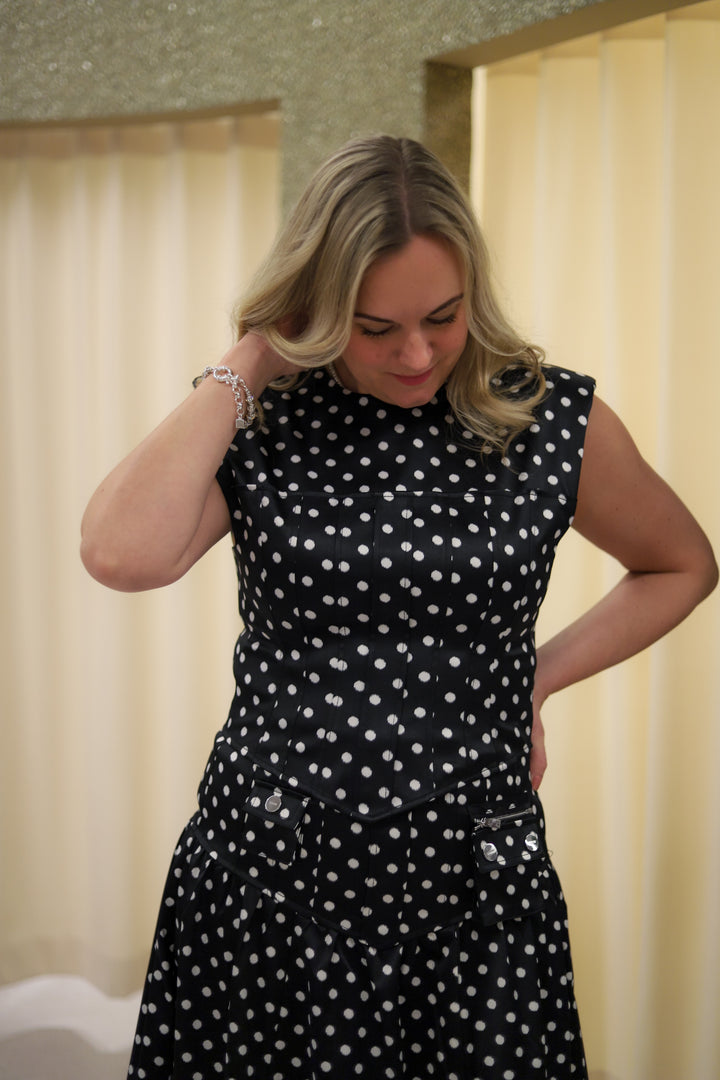 Printed Double Satin Corset Top Black