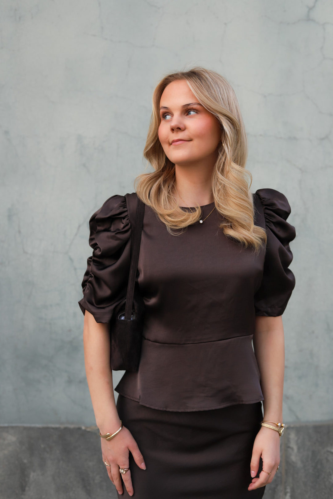 Benua Heavy Sateen Blouse Dark Brown