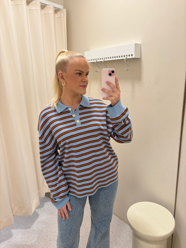 Adanne Polo Knit Stripe Blue