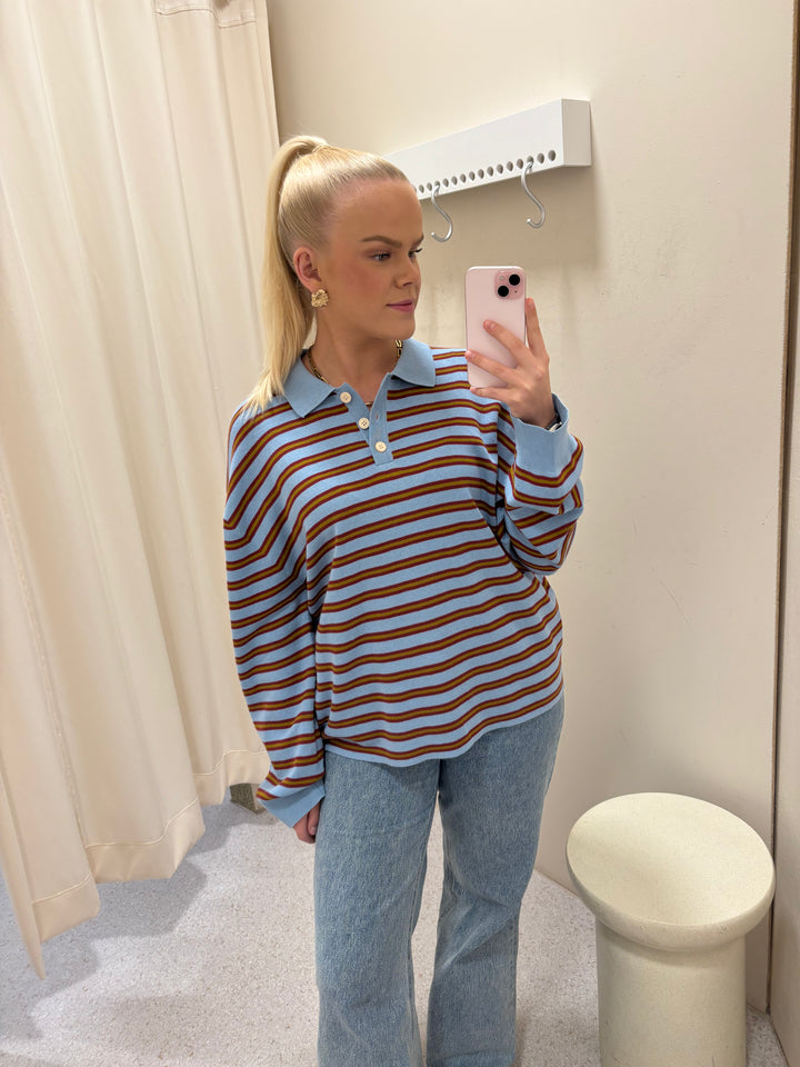 Adanne Polo Knit Stripe Blue