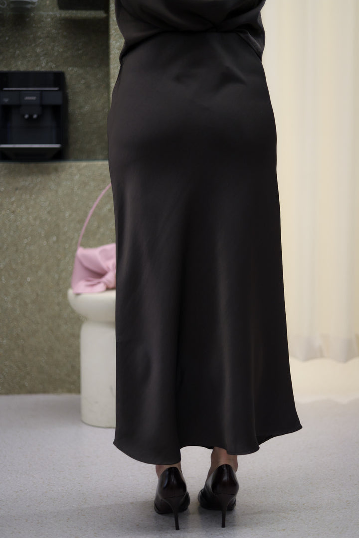 Vicky Heavy Sateen Skirt Dark Brown