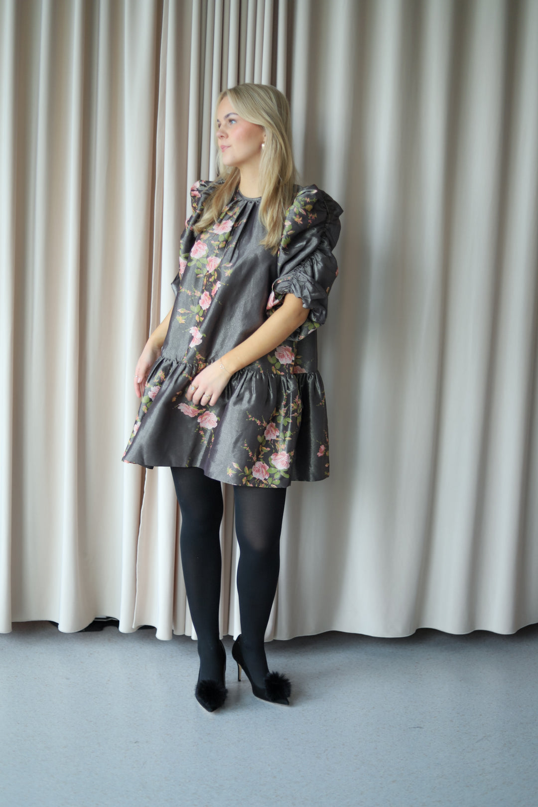 Taffeta Mini Dress Antique Roses