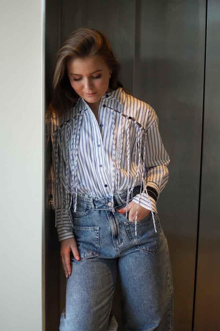 Striped Fringe Shirt Blue/White Stripe