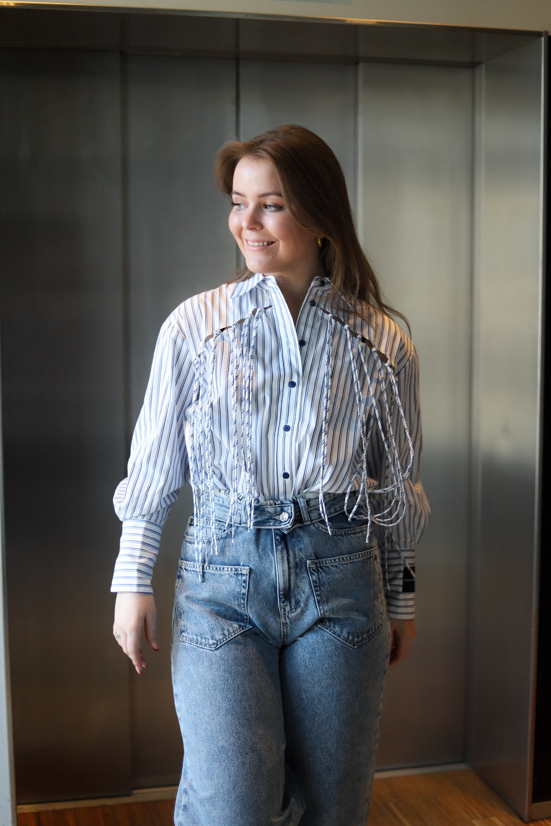 Striped Fringe Shirt Blue/White Stripe