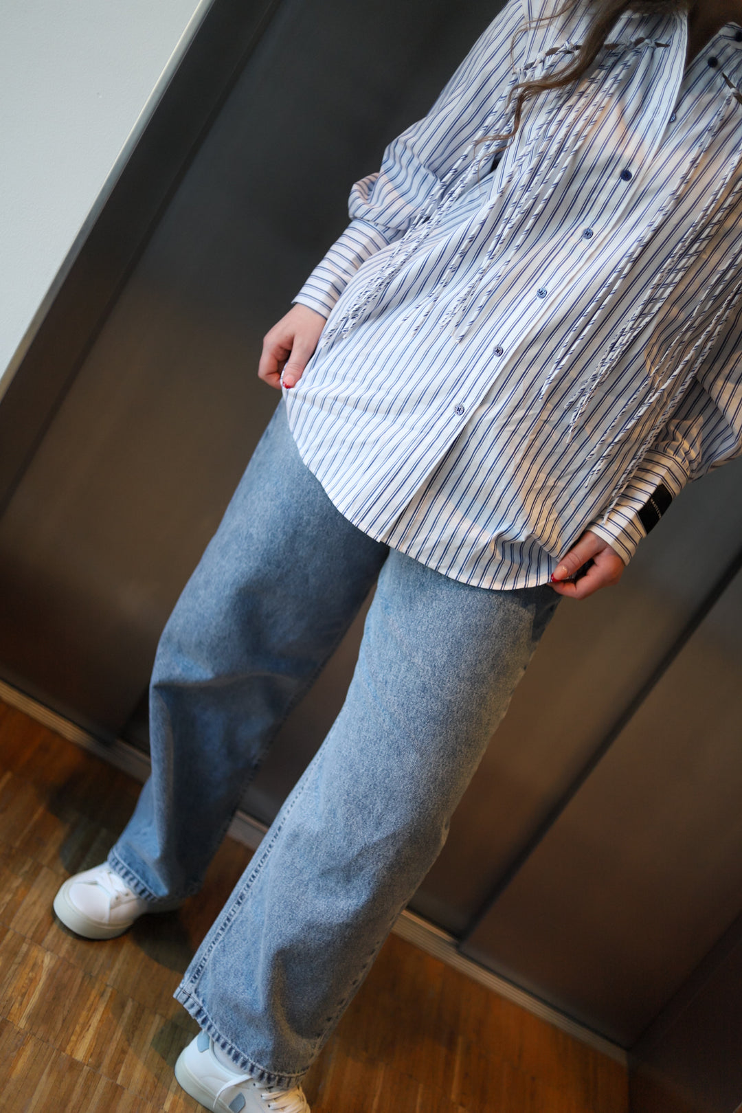 Striped Fringe Shirt Blue/White Stripe