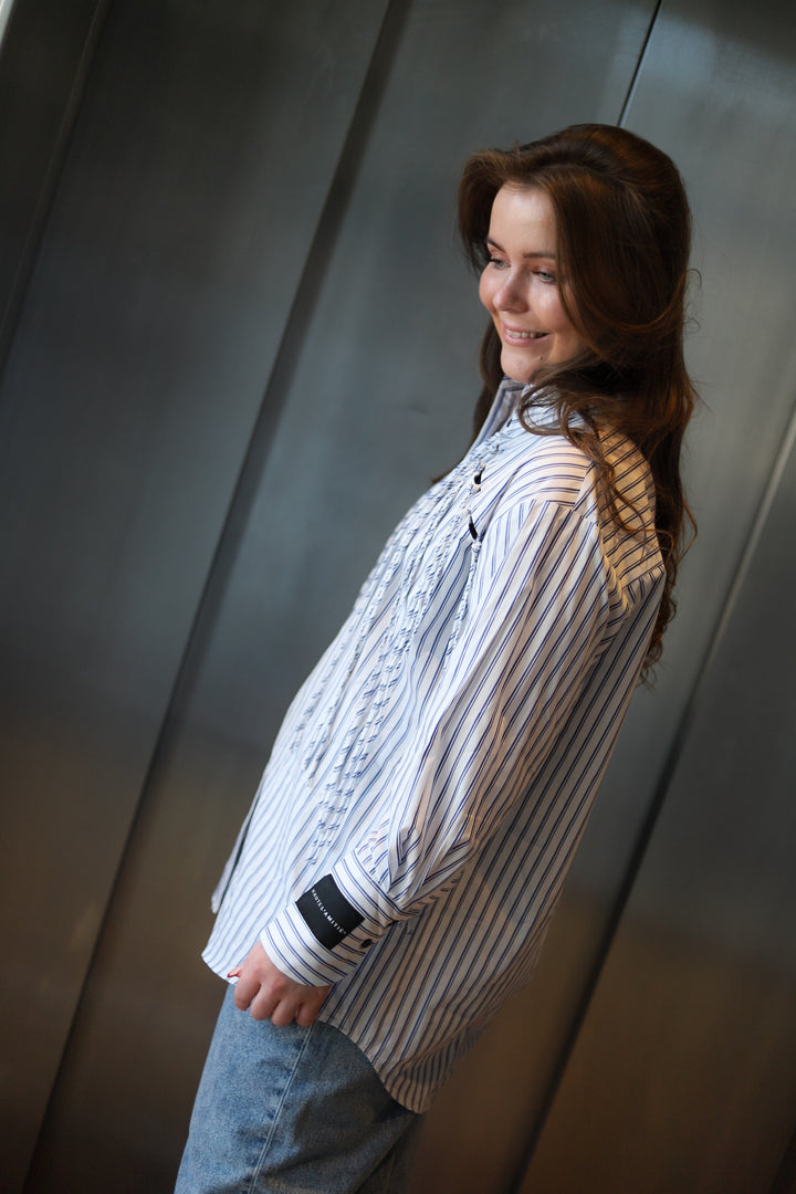 Striped Fringe Shirt Blue/White Stripe