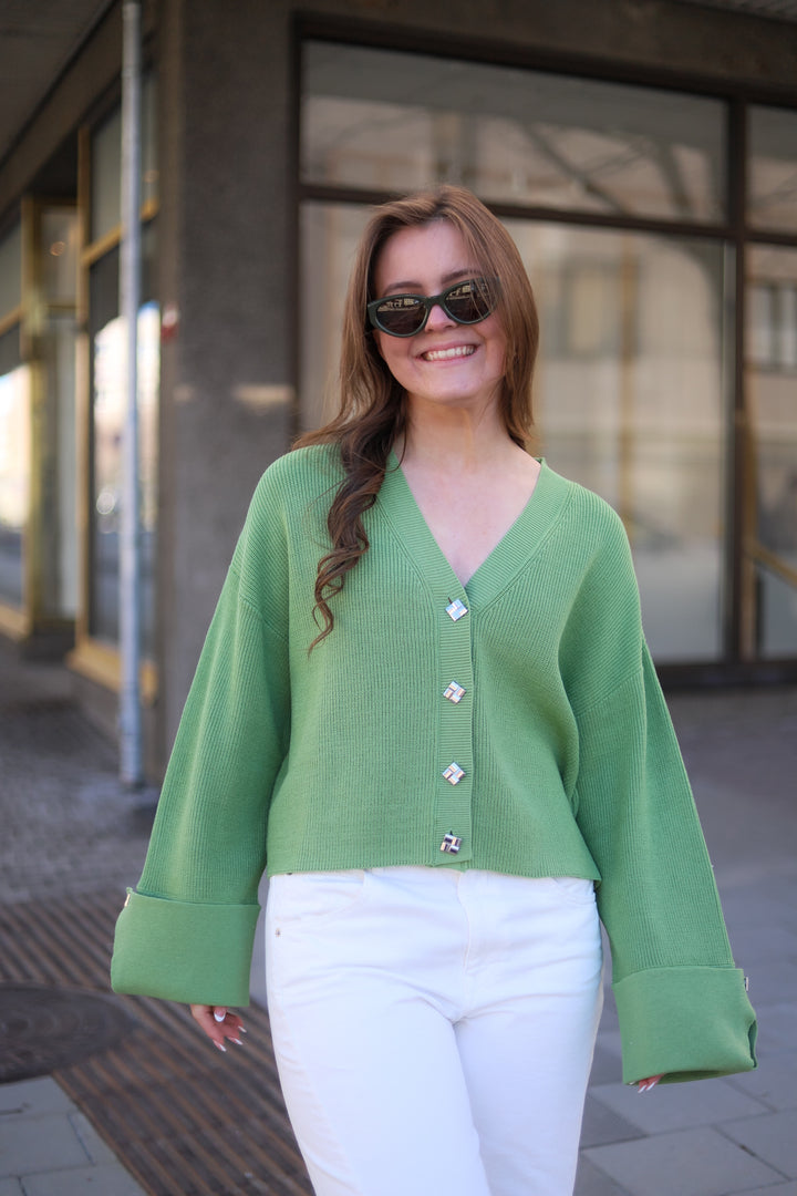 Atari Rib Cardigan Leaf Green