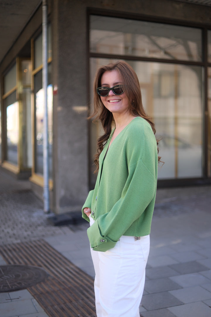 Atari Rib Cardigan Leaf Green