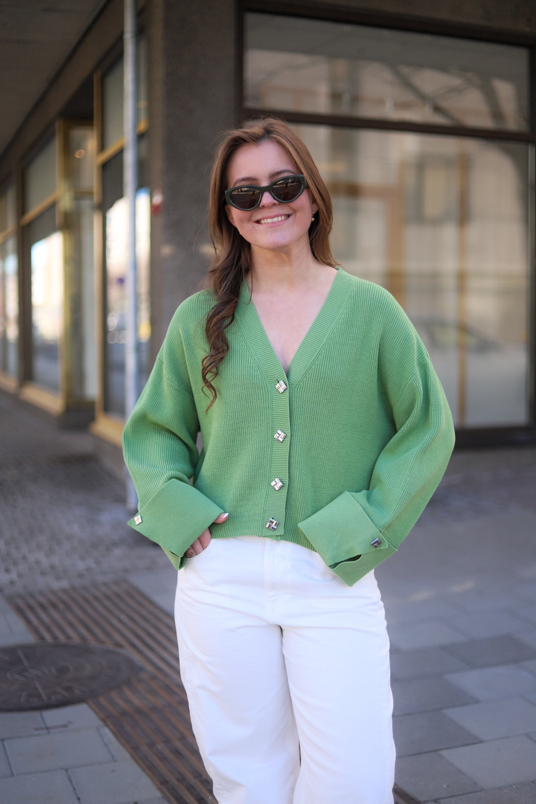 Atari Rib Cardigan Leaf Green