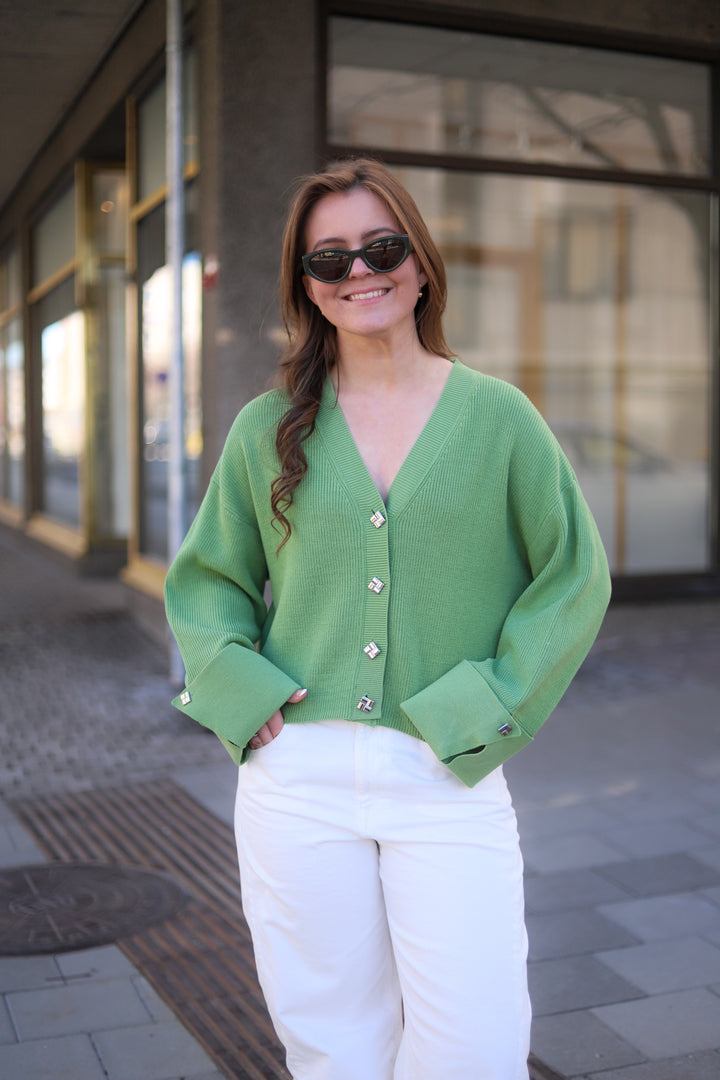 Atari Rib Cardigan Leaf Green
