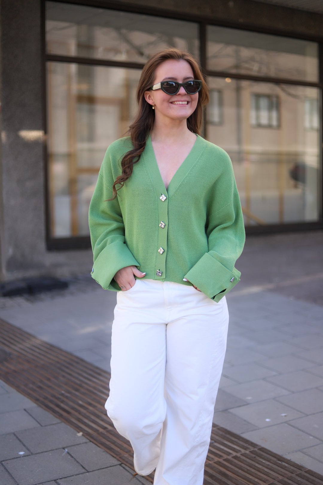 Atari Rib Cardigan Leaf Green