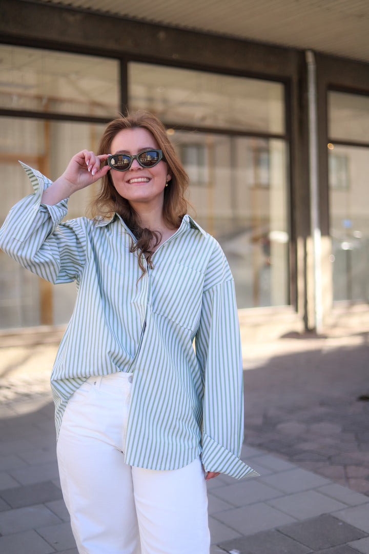 Loose Stripe Shirt Green Stripe